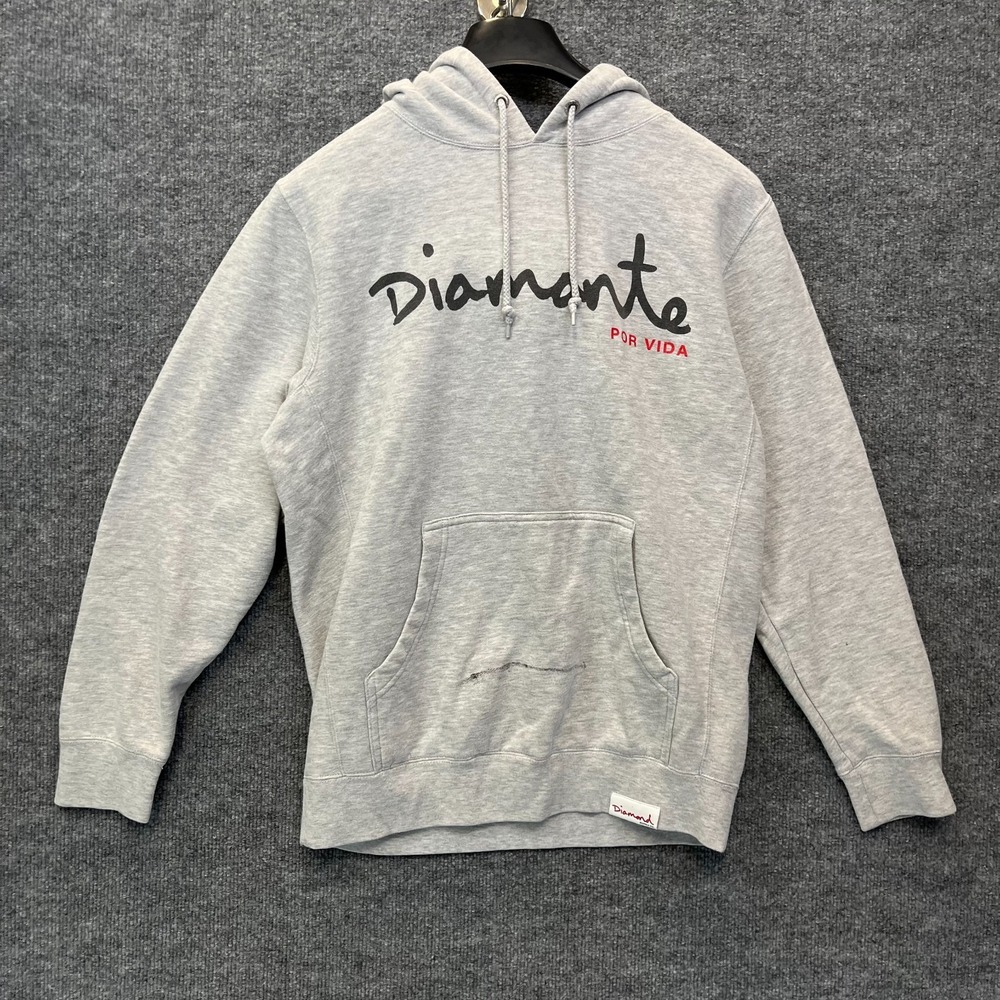Diamond Supply Co. Por Vida Hoodie Men's Heather Gray Logo Pullover - Large